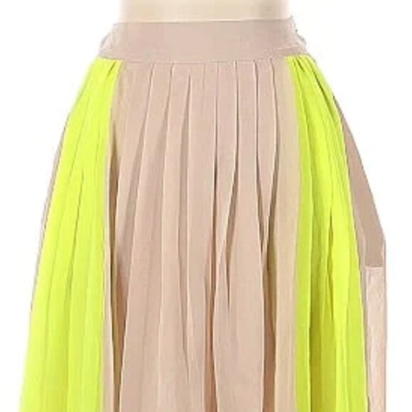 Worthington Casual Skirt|Tan Color Block Bottoms|Size 6|Neon Green & Tan - Picture 1 of 5